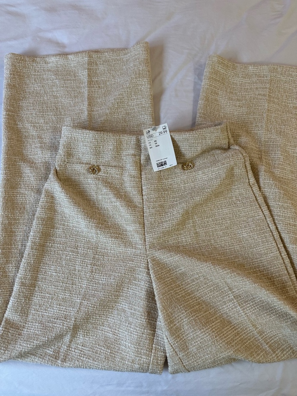 H&M Cream Tweed Wide-Leg Pants - Picture 4 of 5